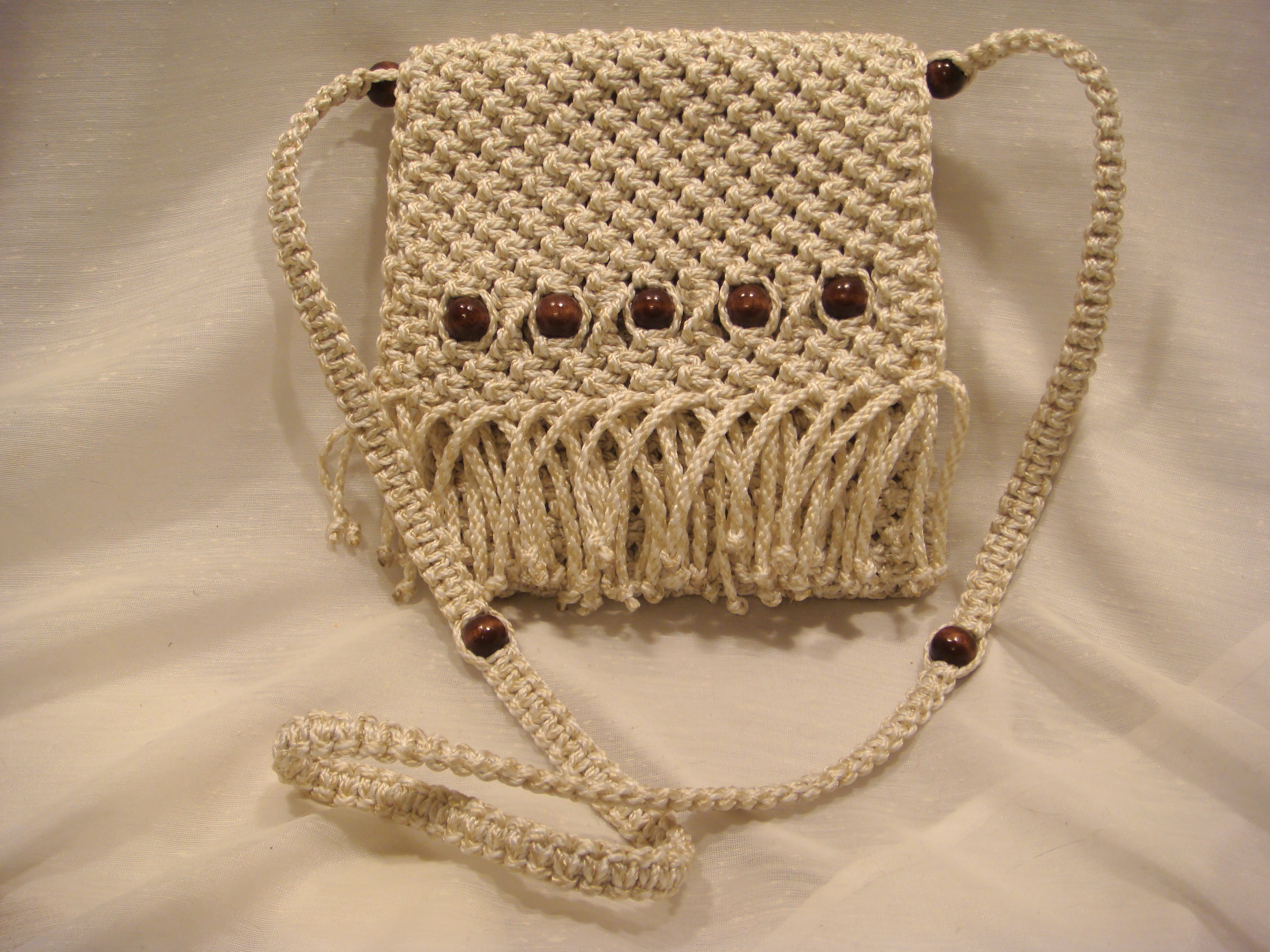 Stylish Handmade Macrame Sling Bags For Women's macrame hand bag full size  off white( bag021)